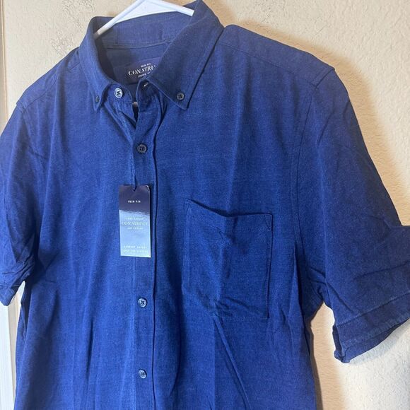 Construct Men's S Button Up Shirt Navy blue indigo short sleeve 100% cotton NWT - Picture 2 of 7